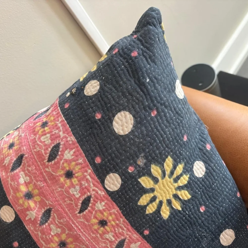 NWT Vintage One Of A Kind Sari Kantha Pillow-22in Black and Yellow Celestial